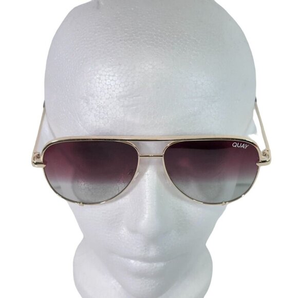 Quay HIGH KEY MICRO Sunglasses Womens Gold Frame Purple Gradient Lens Aviator - Picture 2 of 14